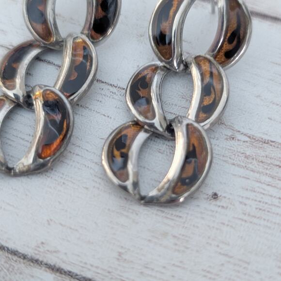 Vintage Earrings for Pierced Ears Brown Tones Linking Circles - Picture 9 of 9